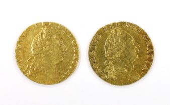 British gold coins, two George III guineas, 1788, good VF and 1793, edge wear otherwise F, both (