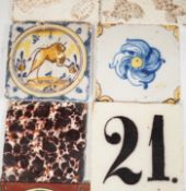 A collection of Continental tiles including 17th & 18th century Delft, Pre-Raphaelite style and