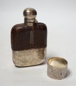 A late Victorian silver and crocodile skin mounted glass hip flask, James Dixon & Sons Ltd,