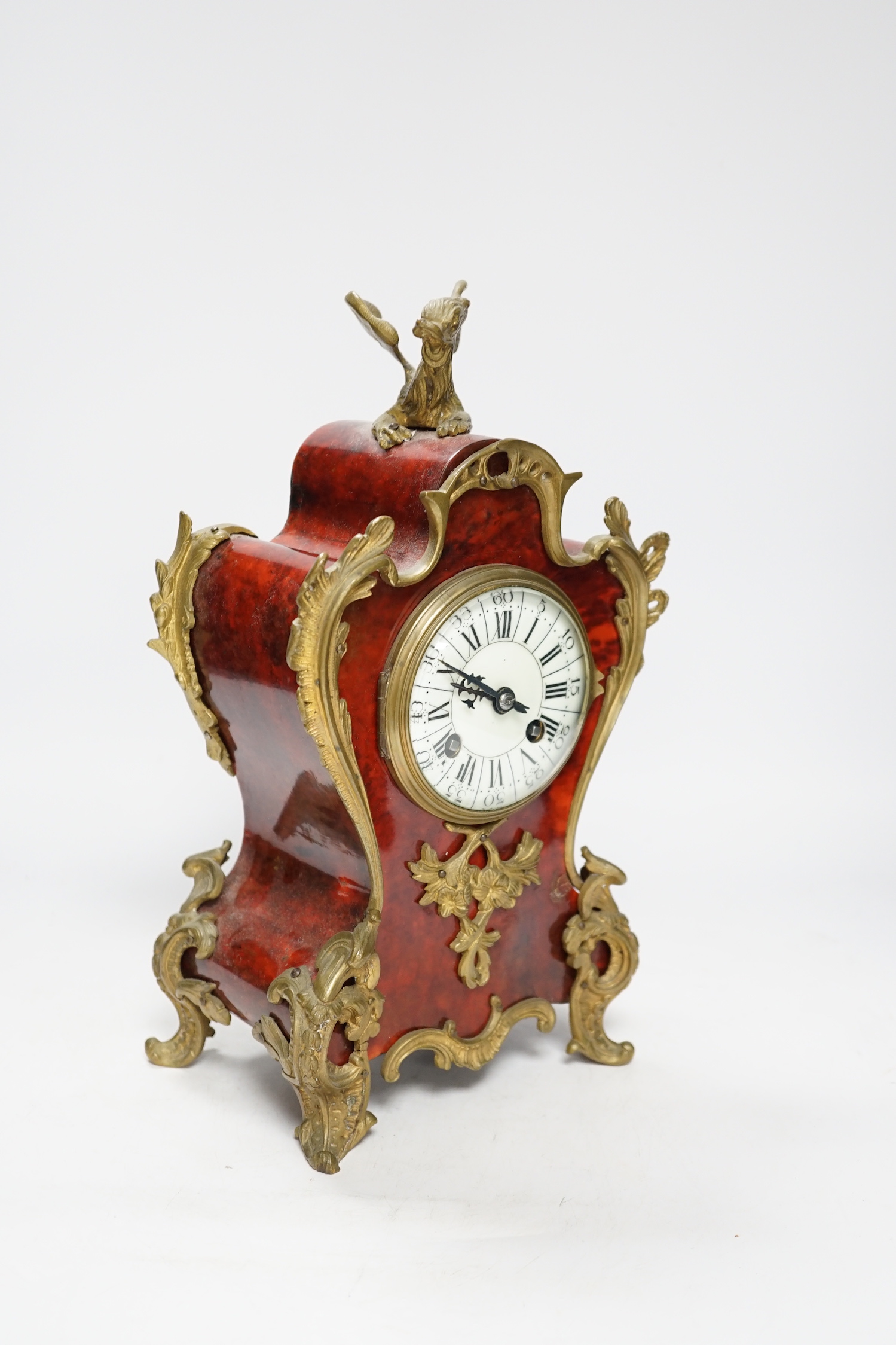 An early 20th century French tortoiseshell mantel clock with dragon mount, 30cm - Image 2 of 6