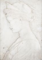 A framed and carved marble portrait relief, c.1900, 33x27cm