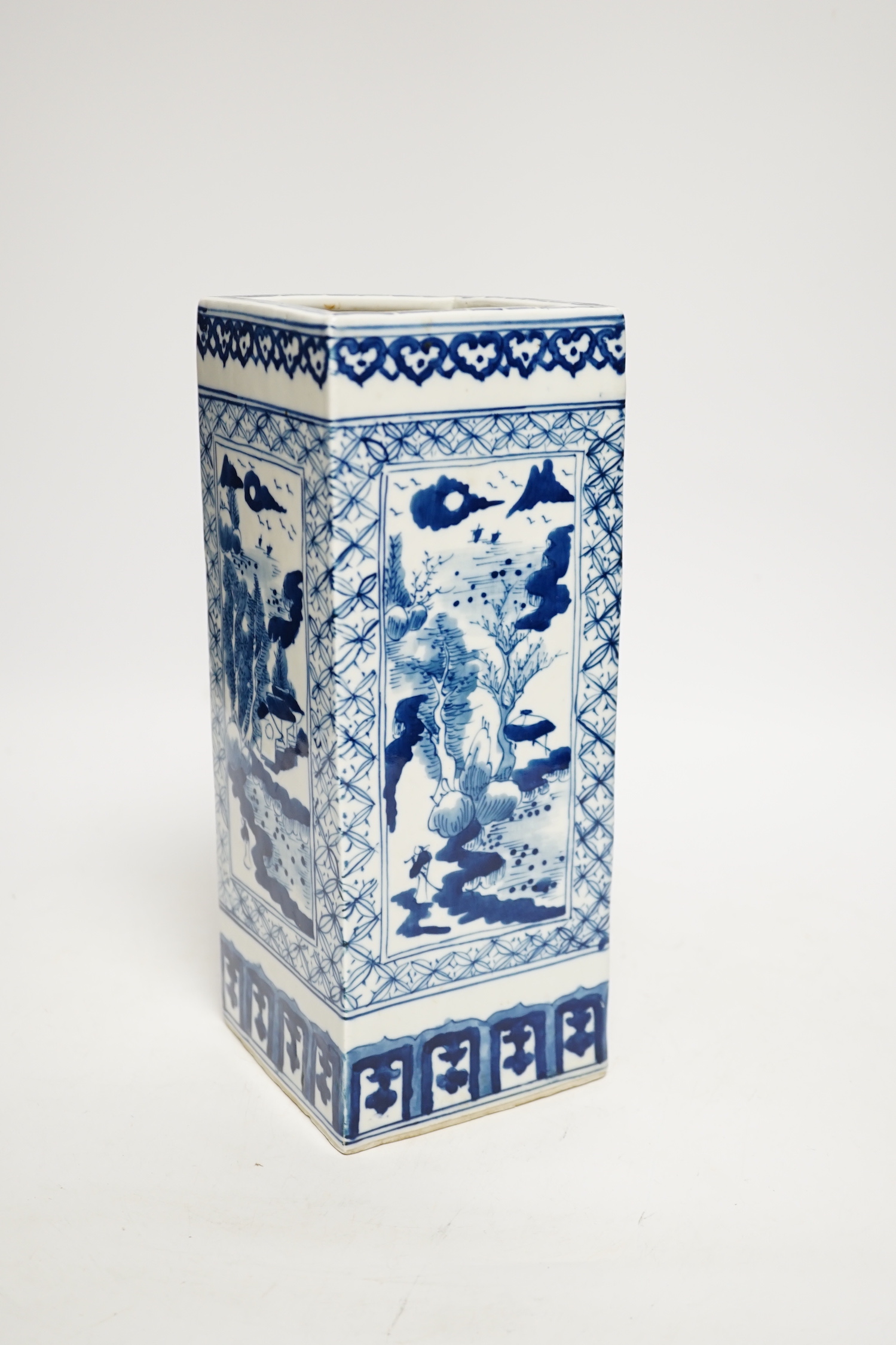 A 20th century Chinese blue and white square vase, 26cm - Image 3 of 5