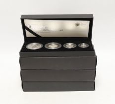 Four Royal Mint UK QEII four-coin silver proof Britannia sets for 2009 to 2012, 4 cases