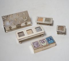 Four assorted late 19th/early 20th century silver stamp boxes, including triple compartment, one