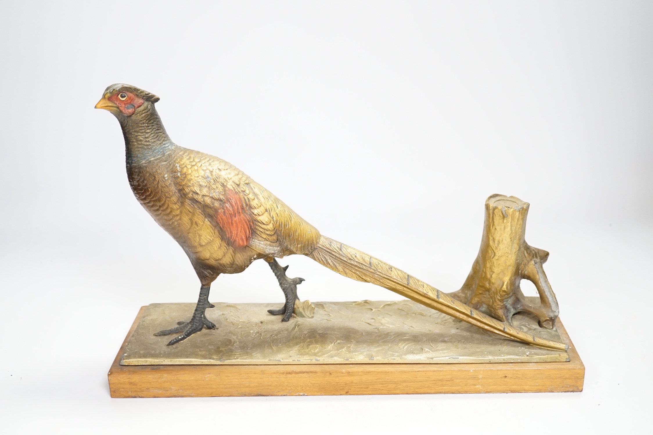 A cold painted spelter table striker, in the form of a pheasant, 31.5cm wide - Image 2 of 4