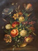 Dorothy Cooper (20th. C) in the 17th century Dutch style, oil on canvas, Still life of flowers in