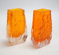 A pair of Whitefriars ‘Coffin’ vases in tangerine, 13cm