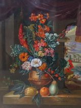20th century Dutch style, oil on canvas, Still life of flowers in a bowl, bearing signature, '