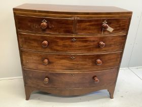 A Regency mahogany bowfront chest, width 107cm, depth 52cm, height 104cm