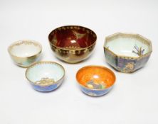 Five various Wedgwood and Crown Devon lustre bowls, largest 6.5cm high