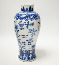 A Chinese blue and white baluster vase decorated with birds and flowers, late 19th century, 27cm