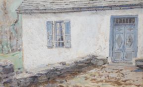 Early 20th century British School, Study of a cottage exterior, framed and glazed, initialled 'H'