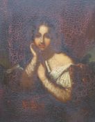 19th century Italian school, oil on copper, portrait of a seated girl, gilt framed, 47 x 38cm