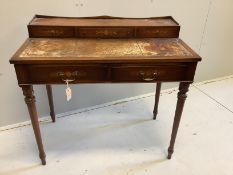 A reproduction inlaid mahogany writing table, width 92cm, depth 50cm, height 86cm