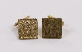A pair of late 1960's textured 9ct gold square cufflinks, 17mm, 15.6 grams.
