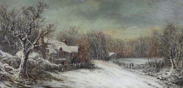William Stone (fl.1855-93), oil on canvas, Panoramic winter landscape, signed, 29 x 58cm