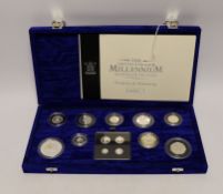 Royal Mint UK QEII silver proof thirteen coin set - The Millennium Silver collection 2000, including