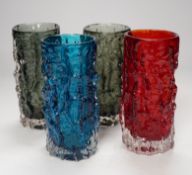 A pair and two other Whitefriars ‘Bark’ vases in kingfisher blue, ruby red and pewter, 15.5cm