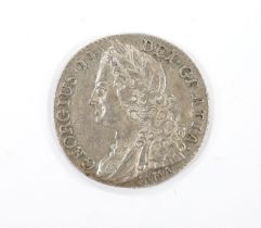 British silver coins, George II Shilling, 1745 lima (S3703), tiny dent to edge at 12 o’clock