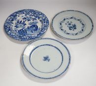 Two 18th century Delft plates and a 19th century Masons ‘Crown Inn’ plate-24cm diameter