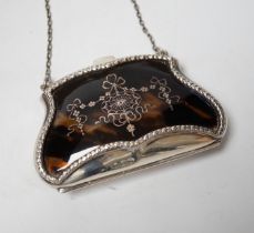 A George V silver and tortoiseshell purse, with suspension chain, E.S. Barnsley & Co, Birmingham,