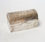 An early 20th century repousse Hanau silver box, modelled as a travelling trunk, import marks for