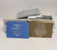 Royal Mint UK QEII proof coin year sets for 1970-1989, complete run, 20 cases