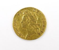 British gold coins, a George II gold guinea, 1733, second young laureate head (S3674), edge shaven