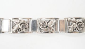 A mid 20th century Danish 830S white metal foliate link bracelet, by Grenol Eneret, overall 18.5cm.