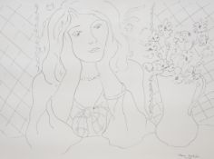 Attributed to Elmyr de Hory after Henri Matisse (1869-1964), pen and ink, lady and vase of