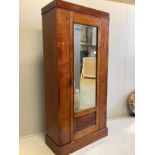 An Edwardian mahogany single wardrobe, width 90cm, depth 43cm, height 196cm