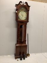 A Victorian mahogany eight day longcase clock, the painted arched dial marked Mercer, Aberdeen,