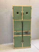 A 1950's Sheer Pride enamelled metal kitchen cabinet, width 76cm, depth 39cm, height 178cm