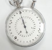 A chromium cased Lemania Nero stop watch, case diameter 62mm.