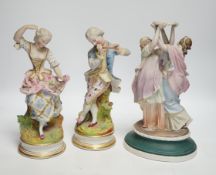 Three French coloured bisque figures, tallest 27cm