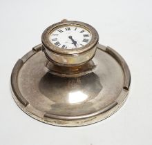 A George V silver mounted combination inkwell/pocket watch holder, Birmingham, 1926, containing an