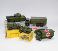 Eleven boxed military Dinky Toys including; (651) two Centurion Tanks, (622) 10 ton Army Truck, (