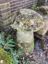 A weathered reconstituted staddle stone, height 77cm