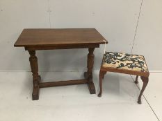 An 18th century style rectangular oak side table, width 91cm, depth 55cm, height 72cm together