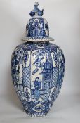 A Delft blue and white jar and cover, in the Chinese style possibly 19th century, marked BP to base