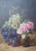 Rosa Appleton (1800-1900) oil on canvas, Still life of grapes and roses, signed, 34 x 24cm
