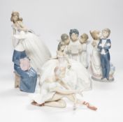 Six various Lladro figures and figure groups, most boxed, tallest 26cm high