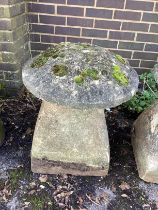 A weathered reconstituted staddle stone, height 68cm