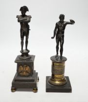 A 19th century bronze figure of Napoleon and a 19th century bronze figure of Bacchus, tallest 12.