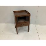 A George III mahogany tray top tambour bedside cabinet, width 51cm, depth 45cm, height 80cm
