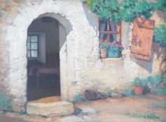 Charles Clement Perron (French, 1893-1958) oil on board, Study of a cottage doorway, signed, 25 x