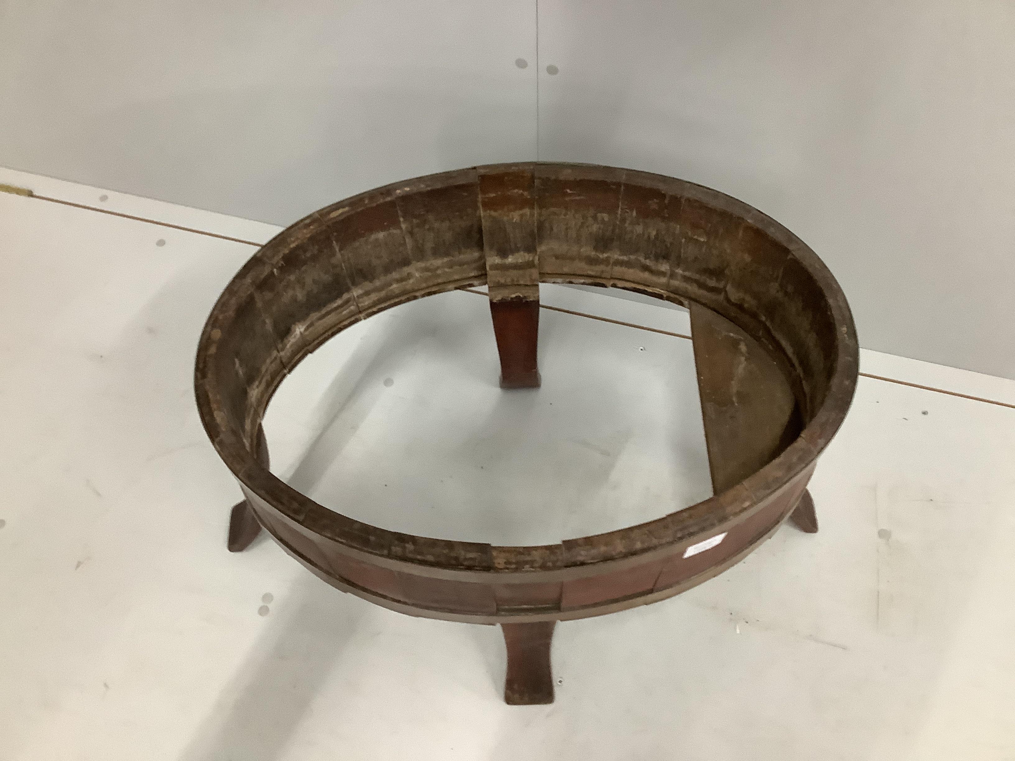 A George III oval brass bound mahogany wine cooler, lacking base and liner, width 75cm, depth - Image 2 of 2