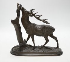 After Pierre-Jules Mene (1810 - 1879), a bronze model of a stag, 23cm