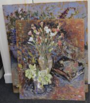 Michael John Baker (1928-2018), two oils on board, Still lifes of flowers, one signed, largest 71