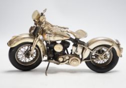 A late 1990's part silver miniature model of a Harley Davidson motor bike, Casa Julia International,